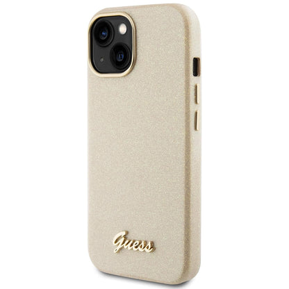 Θήκη για Apple iPhone 15, Guess, Glitter Glossy Script, Μπεζ