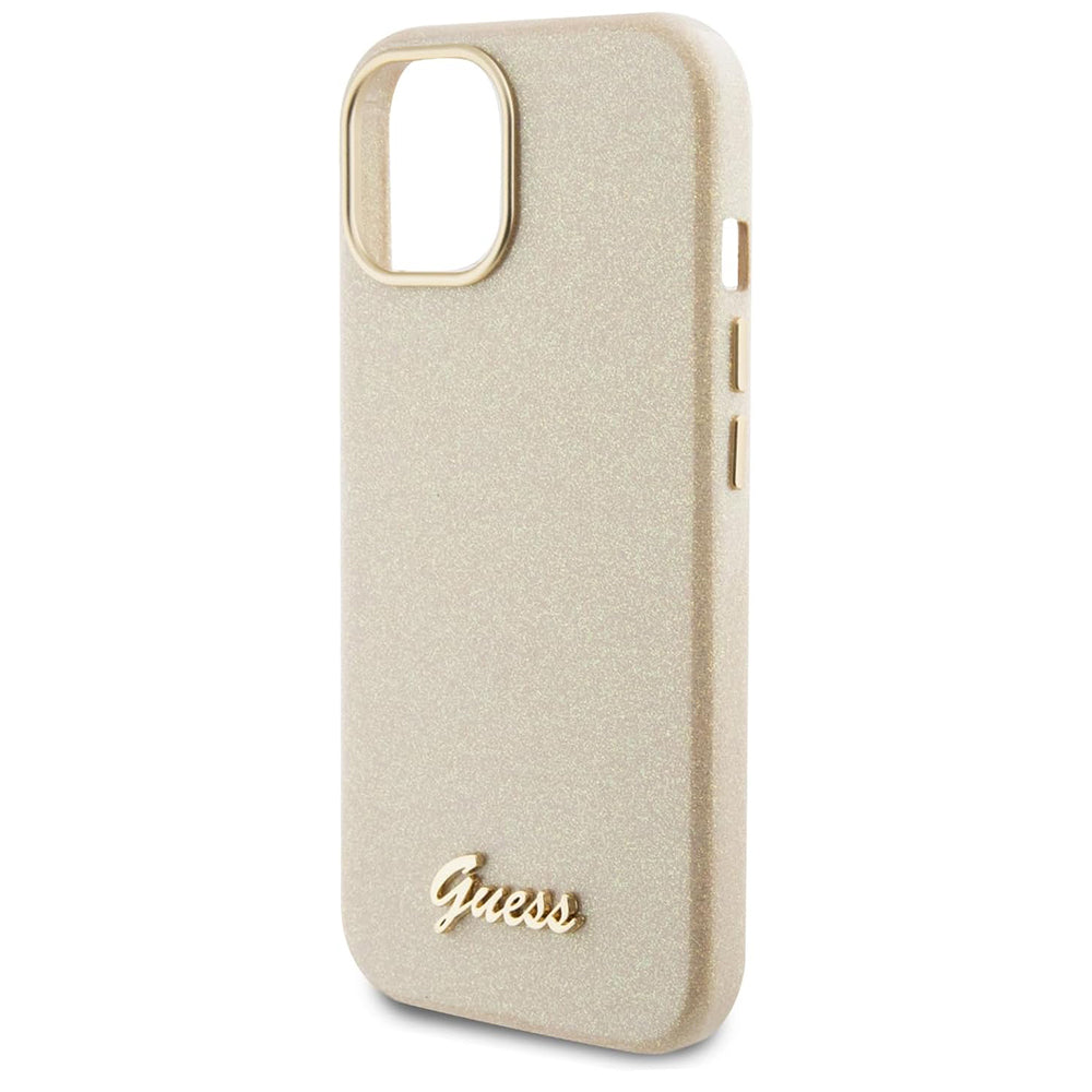Θήκη για Apple iPhone 15, Guess, Glitter Glossy Script, Μπεζ