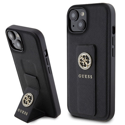 Θήκη για Apple iPhone 15, Guess, Grip Stand 4G Saffiano Strass, Μαύρη