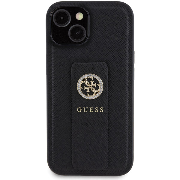 Θήκη για Apple iPhone 15, Guess, Grip Stand 4G Saffiano Strass, Μαύρη