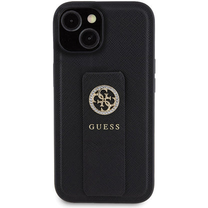 Θήκη για Apple iPhone 15, Guess, Grip Stand 4G Saffiano Strass, Μαύρη