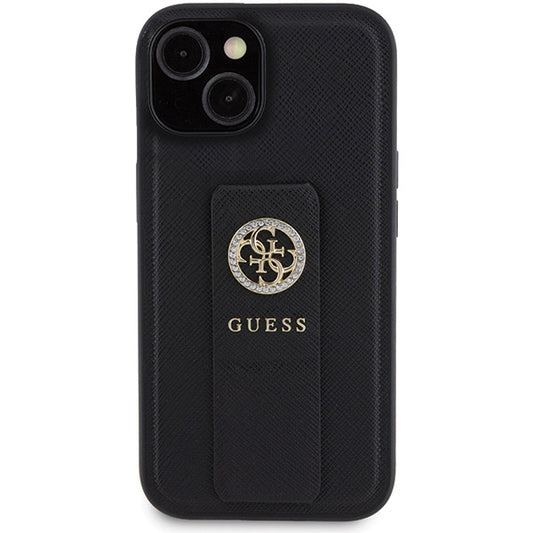Θήκη για Apple iPhone 15, Guess, Grip Stand 4G Saffiano Strass, Μαύρη