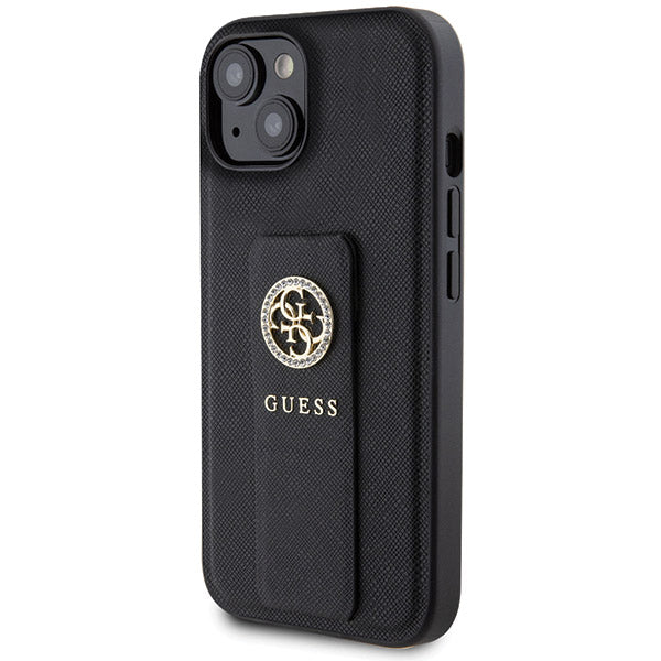 Θήκη για Apple iPhone 15, Guess, Grip Stand 4G Saffiano Strass, Μαύρη