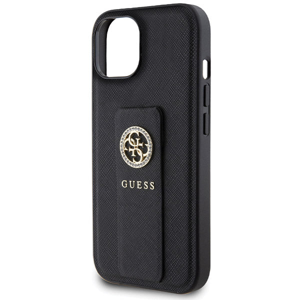 Θήκη για Apple iPhone 15, Guess, Grip Stand 4G Saffiano Strass, Μαύρη