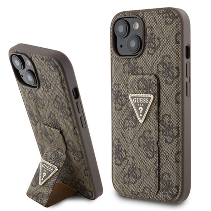 Θήκη για Apple iPhone 15, Guess, Grip Stand 4G Triangle Strass, Καφέ