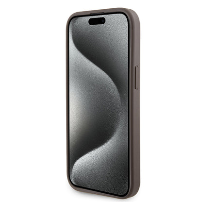 Θήκη για Apple iPhone 15, Guess, Grip Stand 4G Triangle Strass, Καφέ
