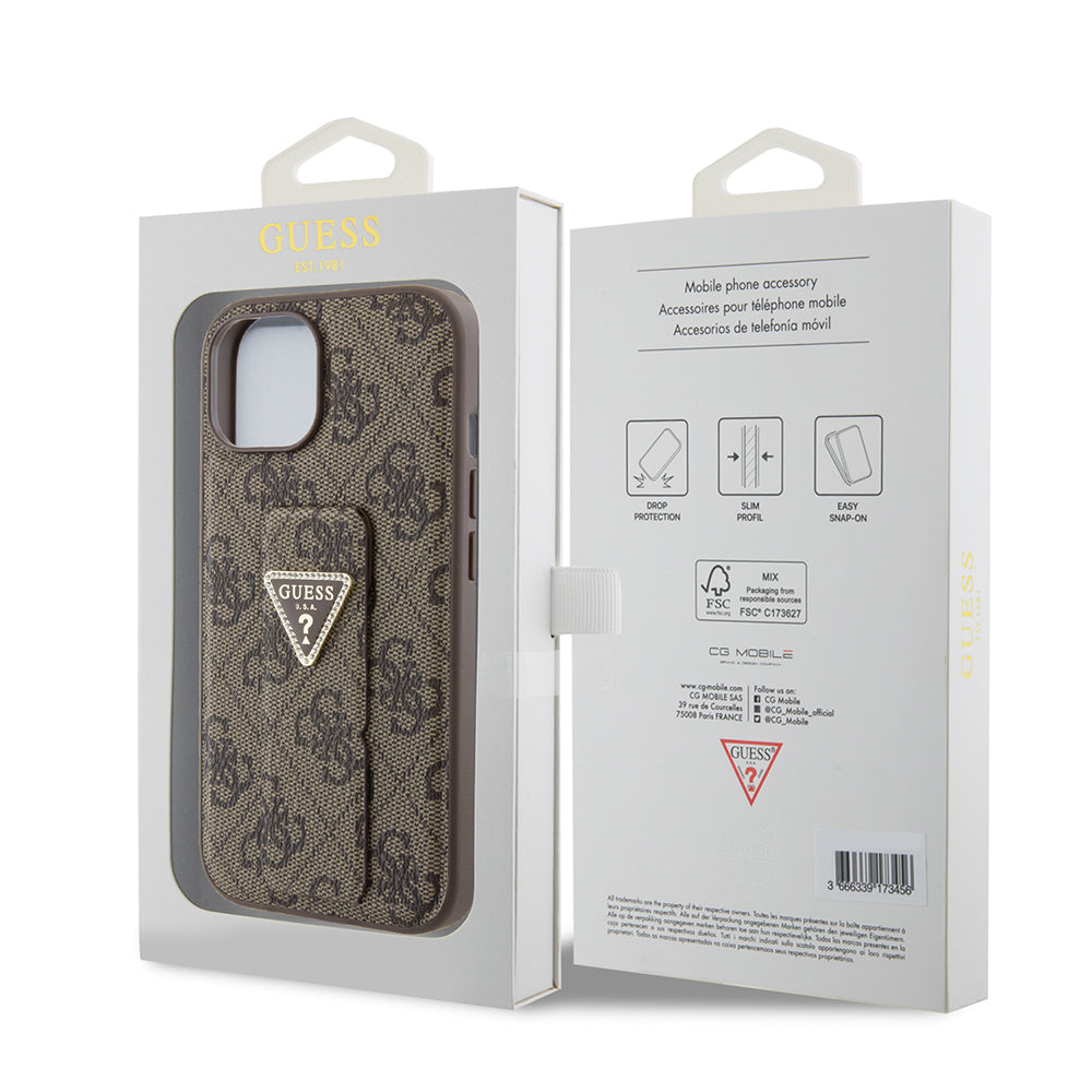 Θήκη για Apple iPhone 15, Guess, Grip Stand 4G Triangle Strass, Καφέ