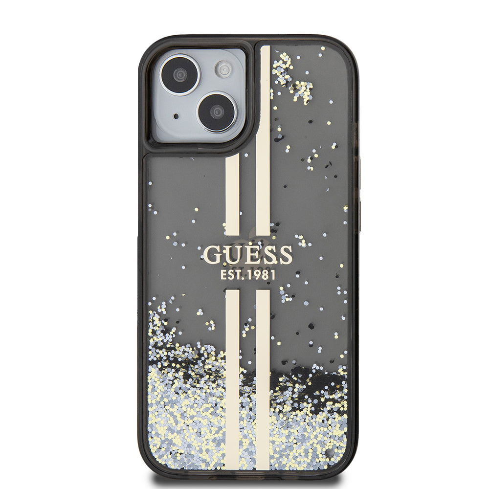 Θήκη για Apple iPhone 15, Guess, Liquid Glitter Gold Stripes, Μαύρη