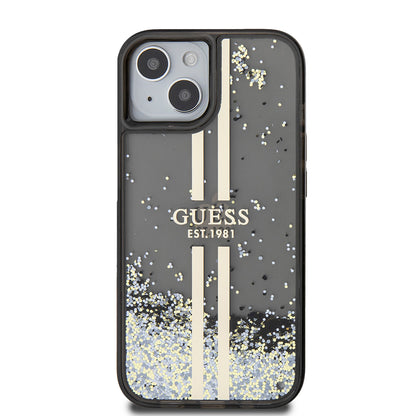 Θήκη για Apple iPhone 15, Guess, Liquid Glitter Gold Stripes, Μαύρη