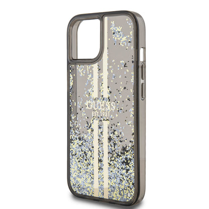 Θήκη για Apple iPhone 15, Guess, Liquid Glitter Gold Stripes, Μαύρη