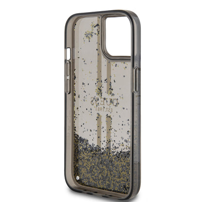 Θήκη για Apple iPhone 15, Guess, Liquid Glitter Gold Stripes, Μαύρη