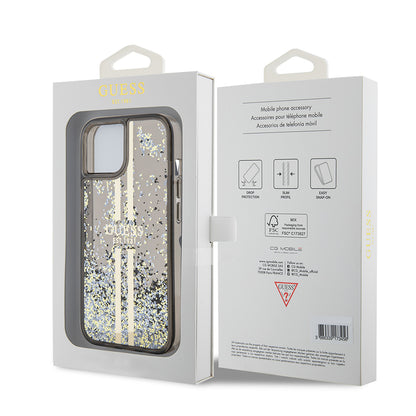 Θήκη για Apple iPhone 15, Guess, Liquid Glitter Gold Stripes, Μαύρη