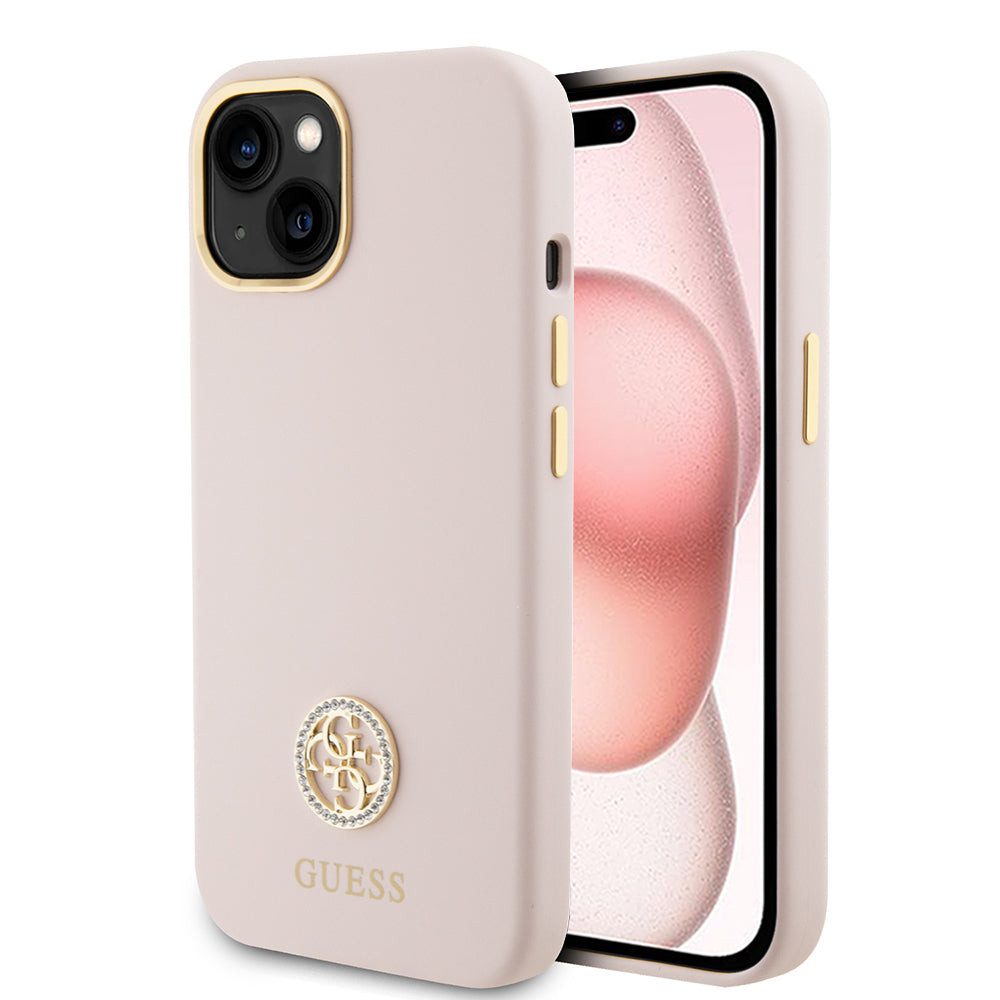 Θήκη για Apple iPhone 15, Guess, Logo Strass 4G, Ανοιχτό Ροζ