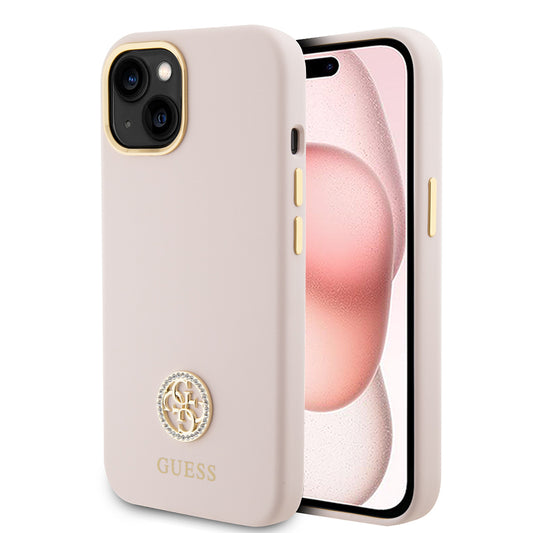 Θήκη για Apple iPhone 15, Guess, Logo Strass 4G, Ανοιχτό Ροζ
