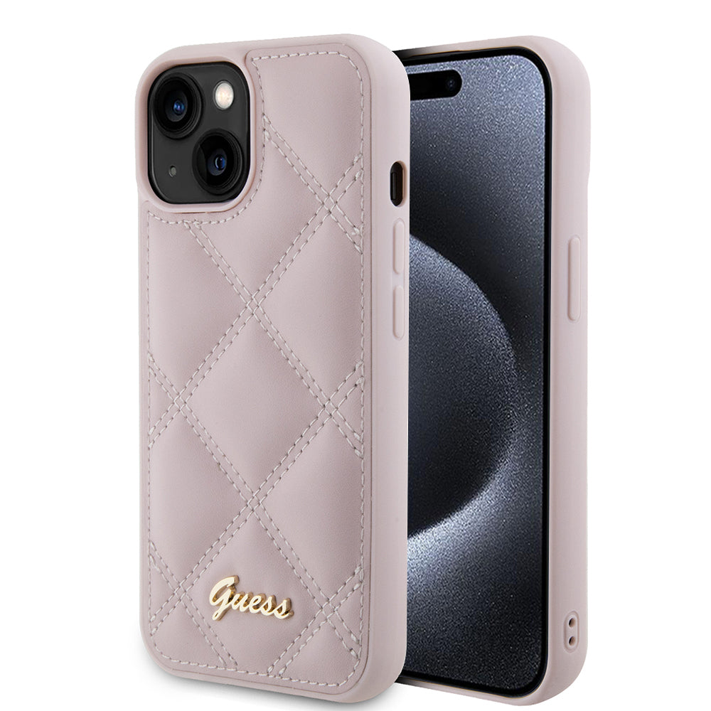 Θήκη για Apple iPhone 15, Guess, Quilted Metal Logo, Ροζ