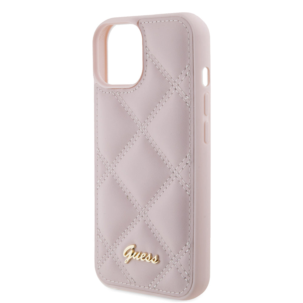 Θήκη για Apple iPhone 15, Guess, Quilted Metal Logo, Ροζ