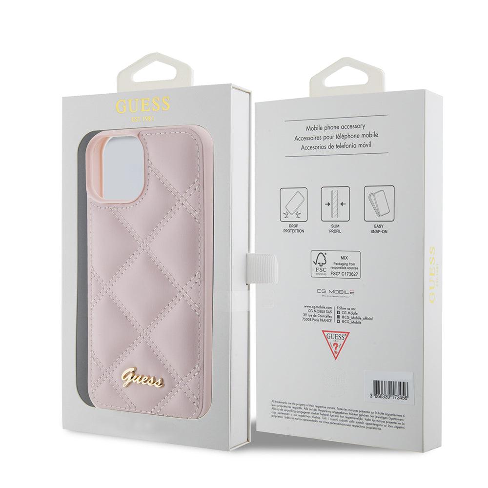 Θήκη για Apple iPhone 15, Guess, Quilted Metal Logo, Ροζ