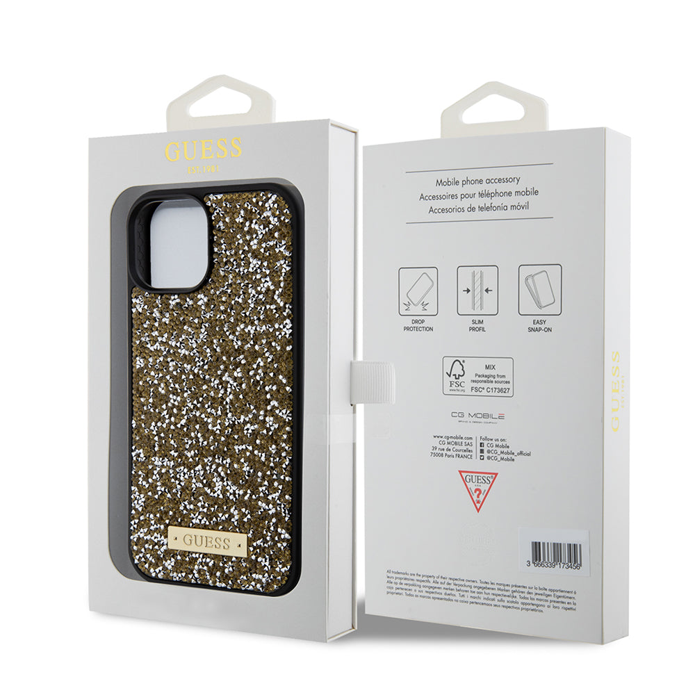 Θήκη για Apple iPhone 15, Guess, Rhinestone Metal Logo, Κίτρινη