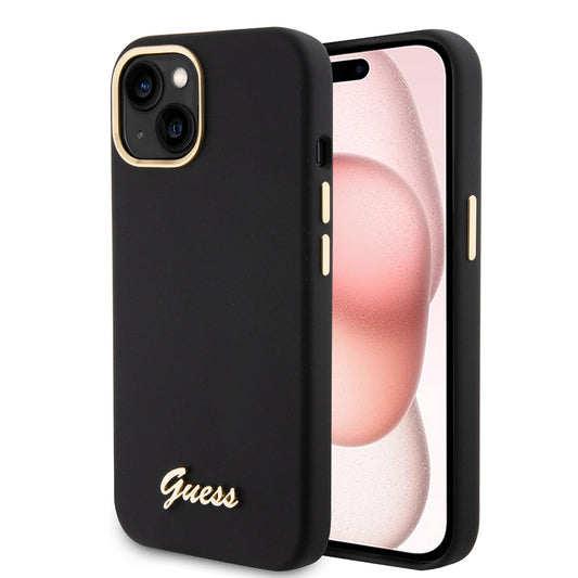 Θήκη για Apple iPhone 15, Guess, Script Metal Logo & Frame, Μαύρη