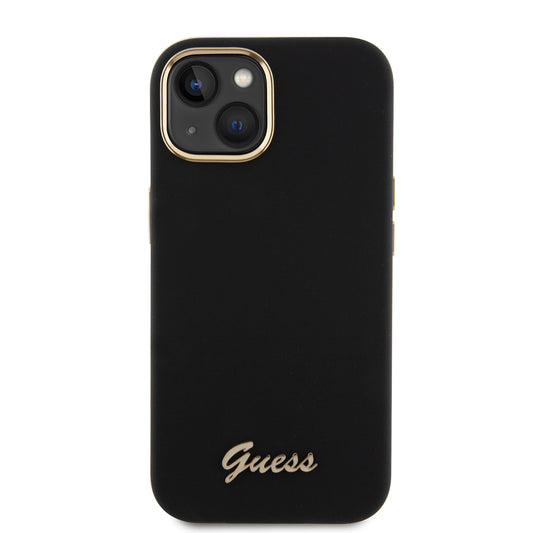 Θήκη για Apple iPhone 15, Guess, Script Metal Logo & Frame, Μαύρη