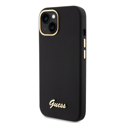 Θήκη για Apple iPhone 15, Guess, Script Metal Logo & Frame, Μαύρη