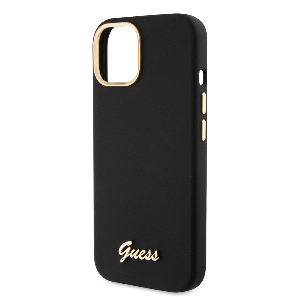 Θήκη για Apple iPhone 15, Guess, Script Metal Logo & Frame, Μαύρη