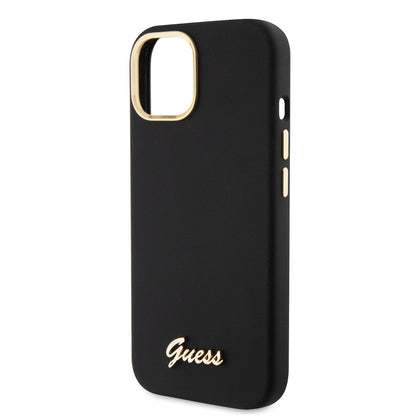 Θήκη για Apple iPhone 15, Guess, Script Metal Logo & Frame, Μαύρη