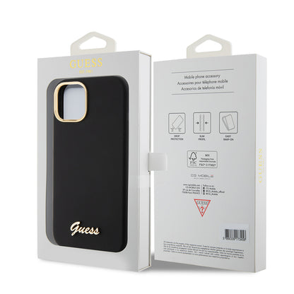 Θήκη για Apple iPhone 15, Guess, Script Metal Logo & Frame, Μαύρη