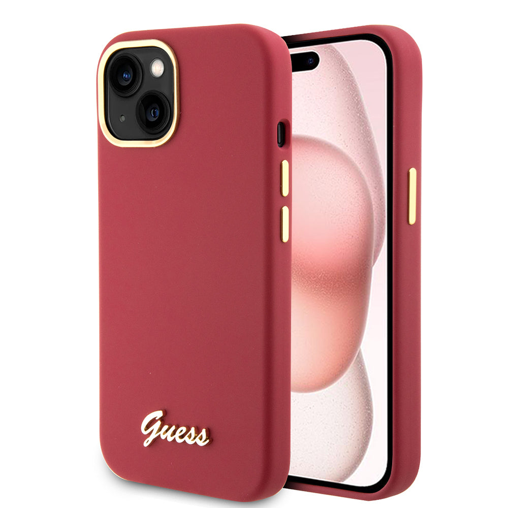 Θήκη για Apple iPhone 15, Guess, Script Metal Logo & Frame, Ροζ