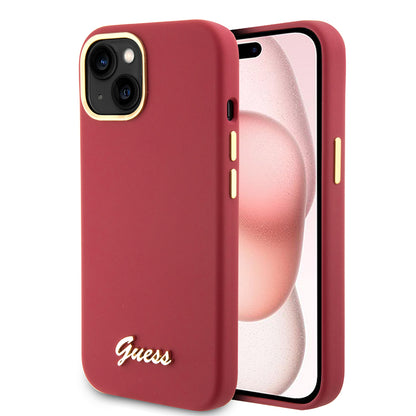 Θήκη για Apple iPhone 15, Guess, Script Metal Logo & Frame, Ροζ
