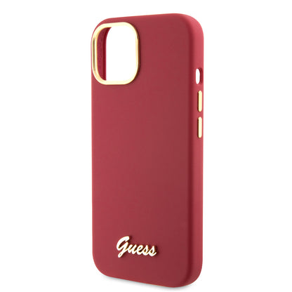 Θήκη για Apple iPhone 15, Guess, Script Metal Logo & Frame, Ροζ