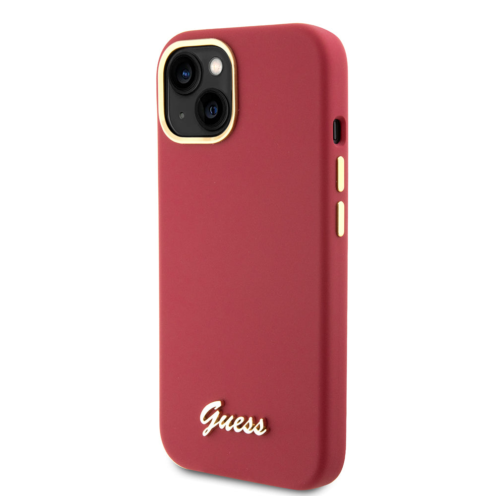 Θήκη για Apple iPhone 15, Guess, Script Metal Logo & Frame, Ροζ