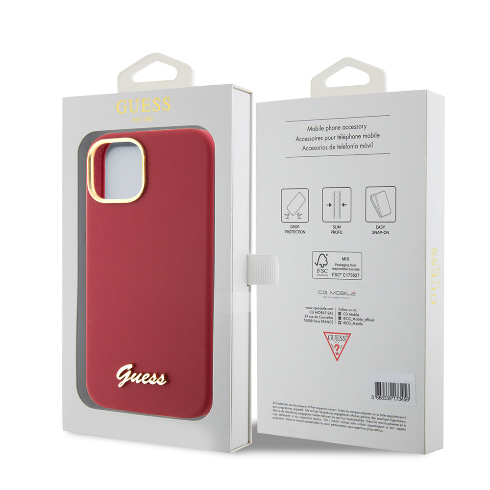 Θήκη για Apple iPhone 15, Guess, Script Metal Logo & Frame, Ροζ