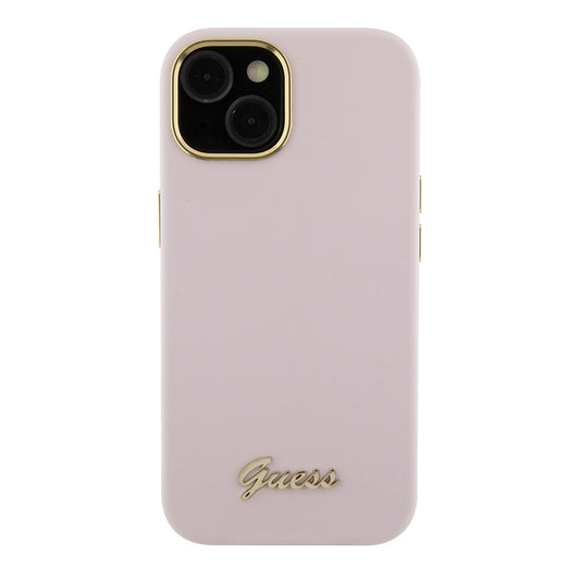 Θήκη για Apple iPhone 15, Guess, Script Metal Logo & Frame, Ανοιχτό Ροζ