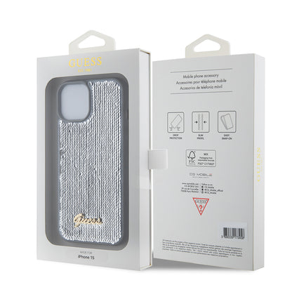 Θήκη για Apple iPhone 15, Guess, Sequin Script Metal, Ασημί