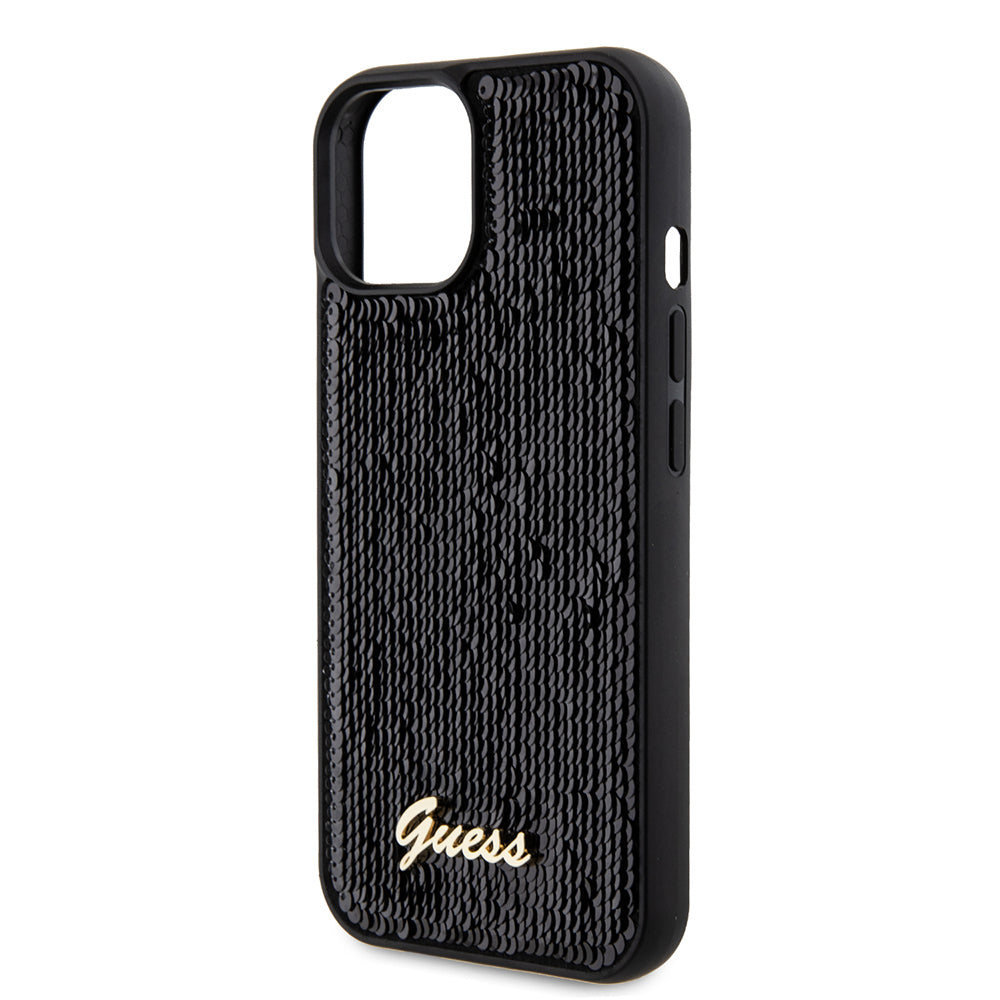 Θήκη για Apple iPhone 15, Guess, Sequin Script Metal, Μαύρη