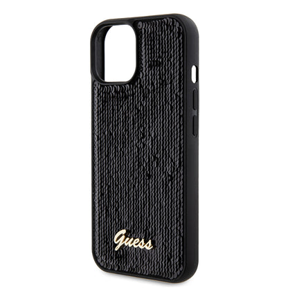 Θήκη για Apple iPhone 15, Guess, Sequin Script Metal, Μαύρη