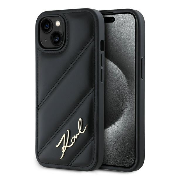 Θήκη για Apple iPhone 15, Karl Lagerfeld, Diagonal Quilted Script, Μαύρη