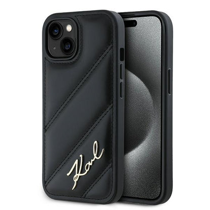 Θήκη για Apple iPhone 15, Karl Lagerfeld, Diagonal Quilted Script, Μαύρη