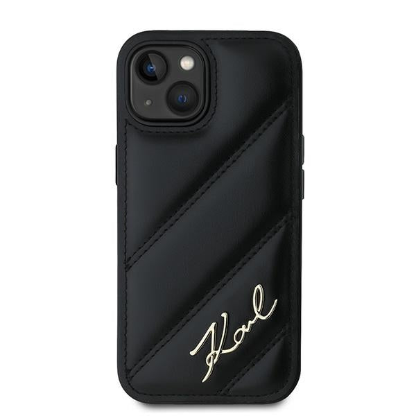 Θήκη για Apple iPhone 15, Karl Lagerfeld, Diagonal Quilted Script, Μαύρη