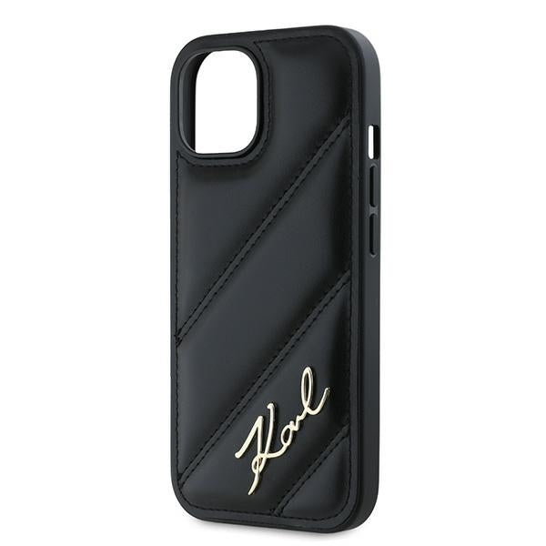 Θήκη για Apple iPhone 15, Karl Lagerfeld, Diagonal Quilted Script, Μαύρη
