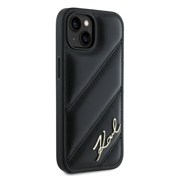 Θήκη για Apple iPhone 15, Karl Lagerfeld, Diagonal Quilted Script, Μαύρη