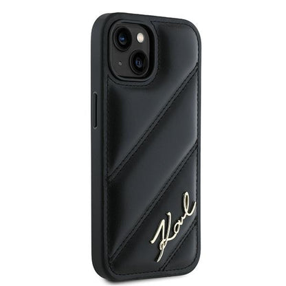 Θήκη για Apple iPhone 15, Karl Lagerfeld, Diagonal Quilted Script, Μαύρη