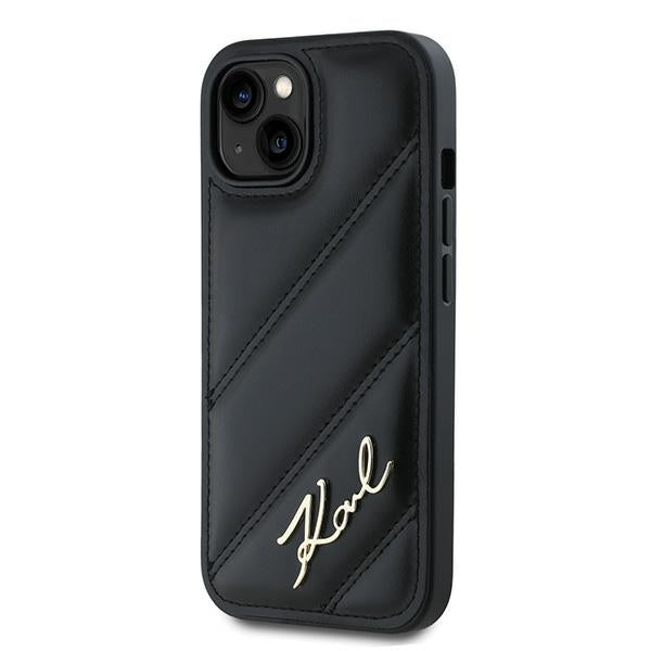 Θήκη για Apple iPhone 15, Karl Lagerfeld, Diagonal Quilted Script, Μαύρη