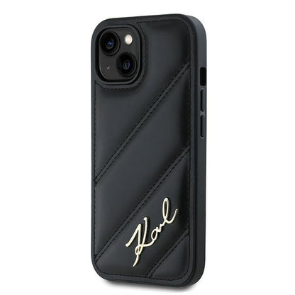 Θήκη για Apple iPhone 15, Karl Lagerfeld, Diagonal Quilted Script, Μαύρη