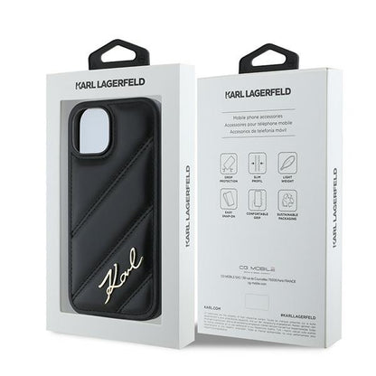 Θήκη για Apple iPhone 15, Karl Lagerfeld, Diagonal Quilted Script, Μαύρη
