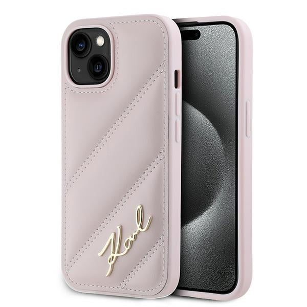 Θήκη για Apple iPhone 15, Karl Lagerfeld, Diagonal Quilted Script, Ροζ