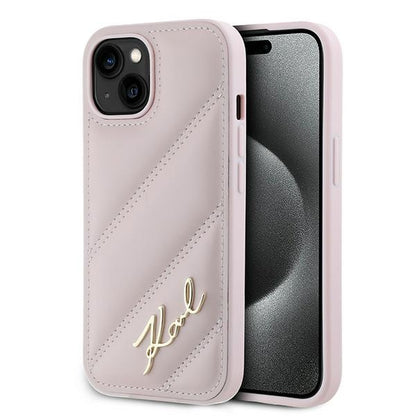Θήκη για Apple iPhone 15, Karl Lagerfeld, Diagonal Quilted Script, Ροζ