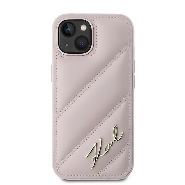 Θήκη για Apple iPhone 15, Karl Lagerfeld, Diagonal Quilted Script, Ροζ