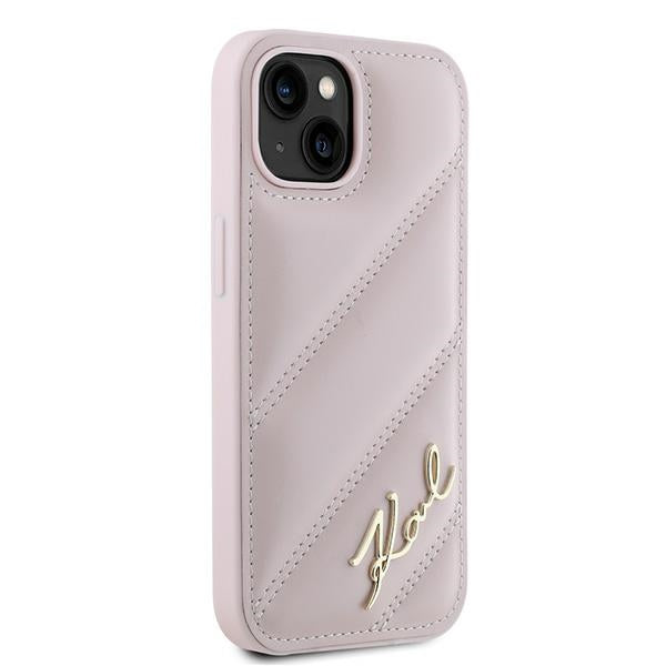 Θήκη για Apple iPhone 15, Karl Lagerfeld, Diagonal Quilted Script, Ροζ